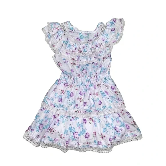 Love Shack Fancy Mini Dress cotton Y2K Purple Floral Ruffle Tiered Small A004723 - Picture 9 of 9